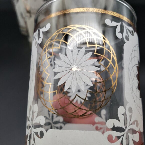 Libbey Frosted Daisy Gold Highball Glass Set 6 Vintage Mid Century Barware - Picture 9 of 14